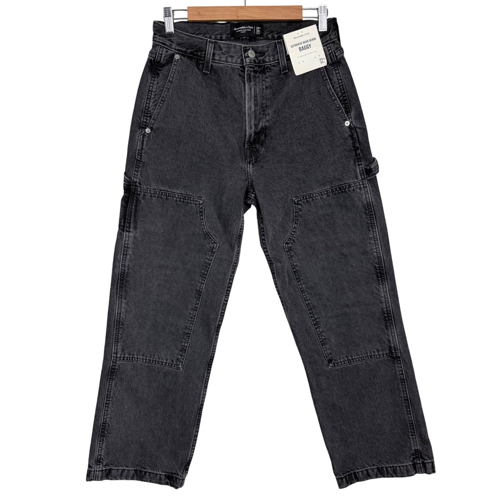 NEW Abercrombie & Fitch Baggy Carpenter Jeans Washed Black Double Knee 29